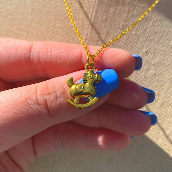 Hand Crafted Jewelry - NWT Sterling Silver Plated Chain & Rocking Horse Alloy Metal Charm Neclace